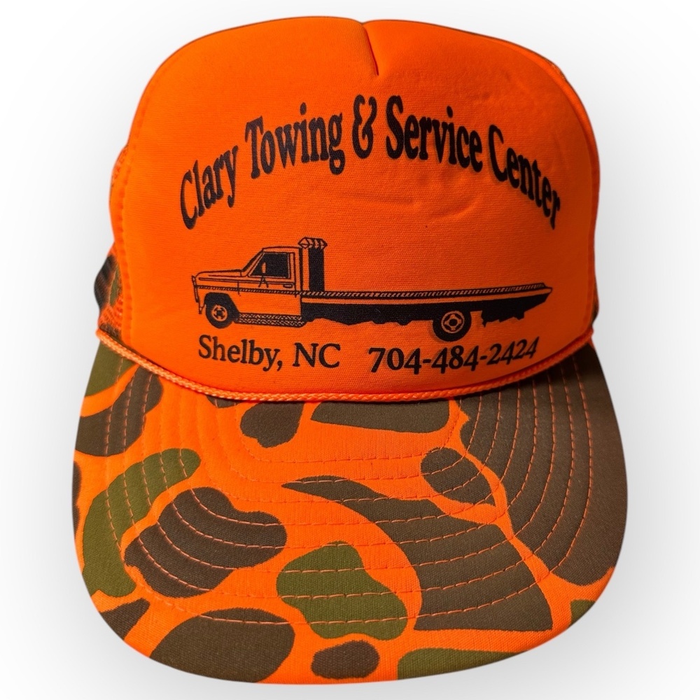 Vintage Towing camo orange Mesh Back Adjustable Strap Trucker Cap